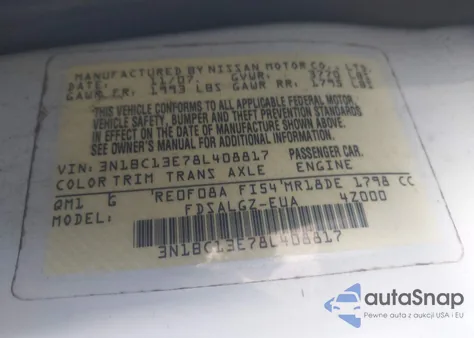 2008 Nissan Versa 1.8Sl from USA, damaged, VIN 3N1BC13E78L408817